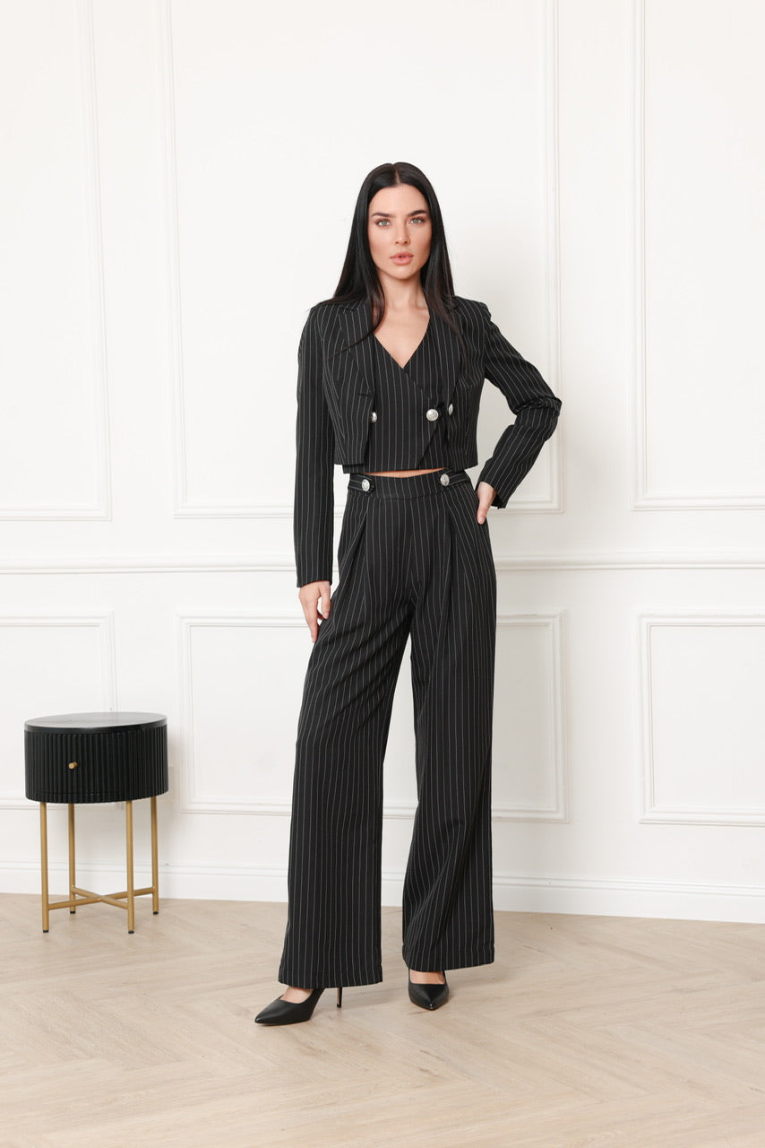 BLACK PINSTRIPE CROPPED BLAZER