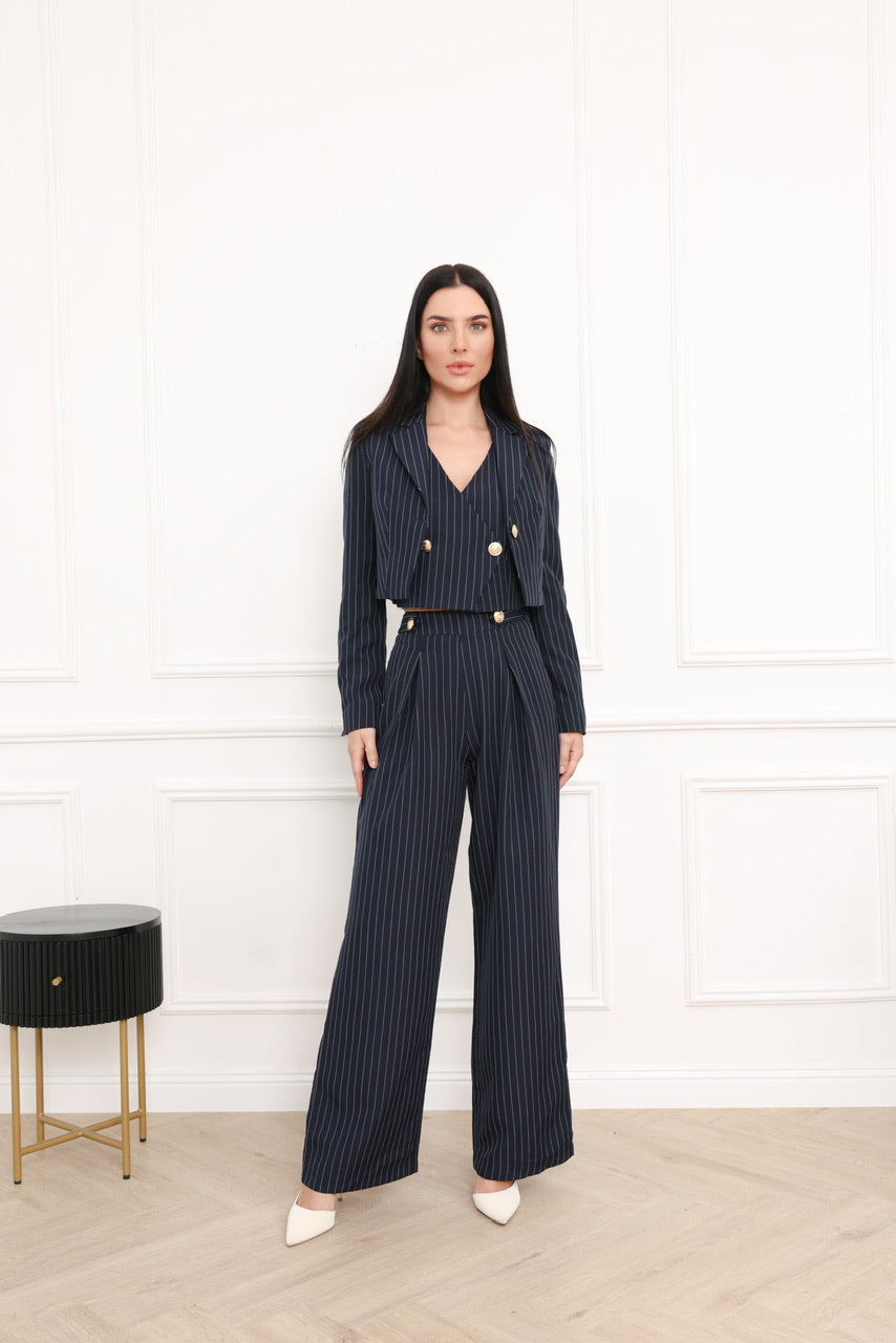 NAVY PINSTRIPE CROPPED BLAZER