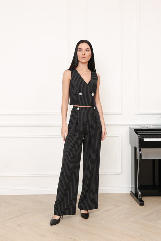 BLACK PINSTRIPE WAISTCOAT SET