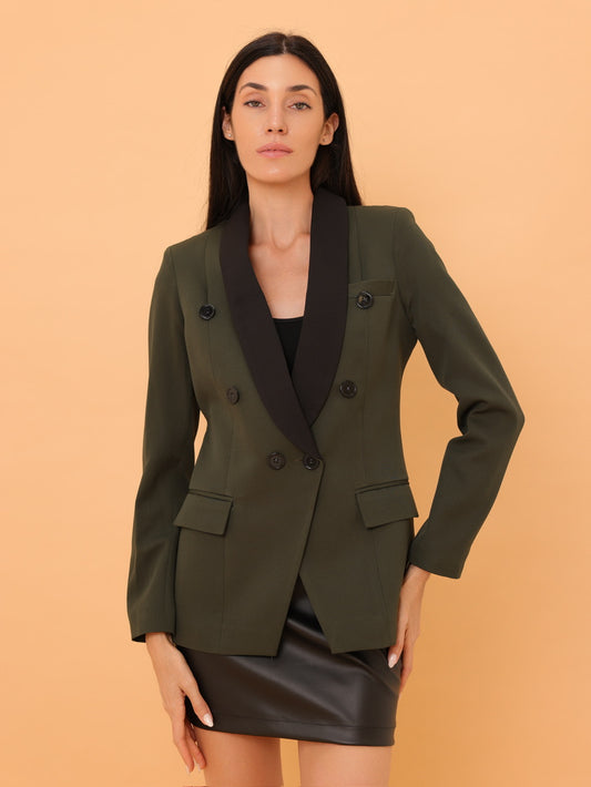 KHAKI CONTRAST SHAWL COLLAR BLAZER